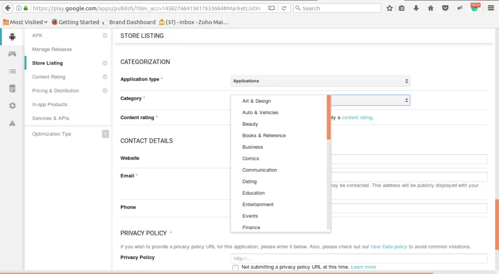 Select Category for Android App Select Category for Android App