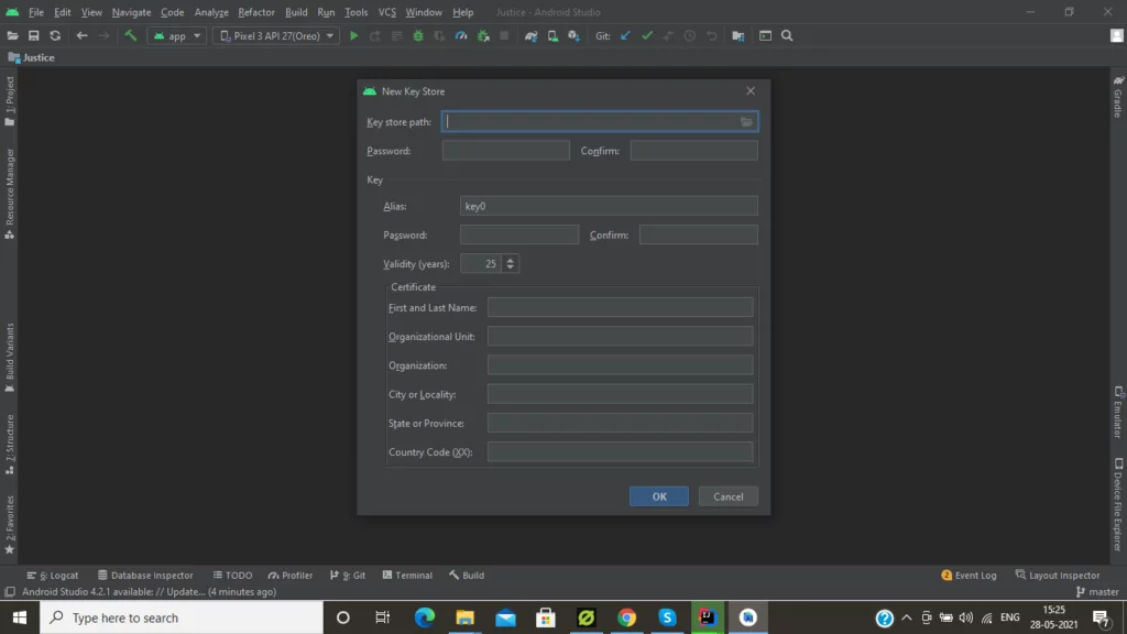 creating new keystore