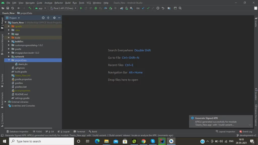 Notification singed apk generated
