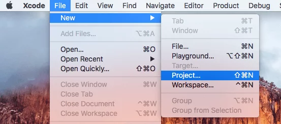 create a new project in xcode