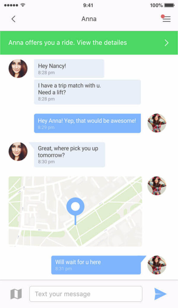 in-app-chat-carpooling-app