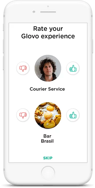 customer rating feature in Glovo app