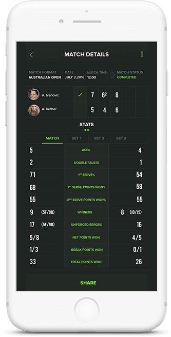 Share live updates feature in Game Set Stat app