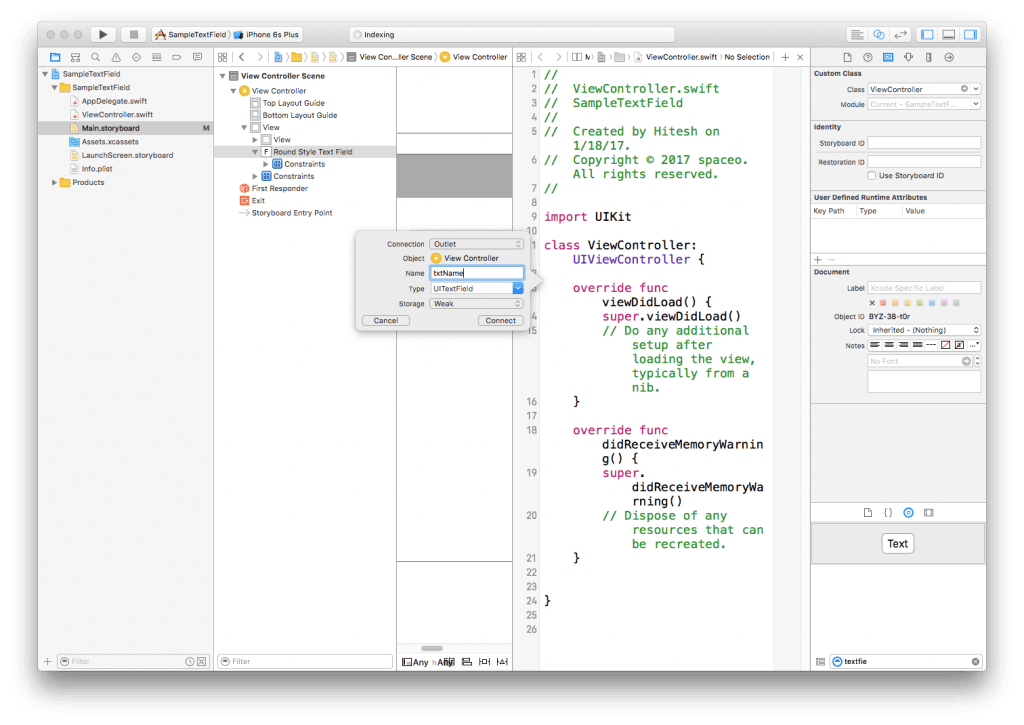 set outlet UITextField in ViewController