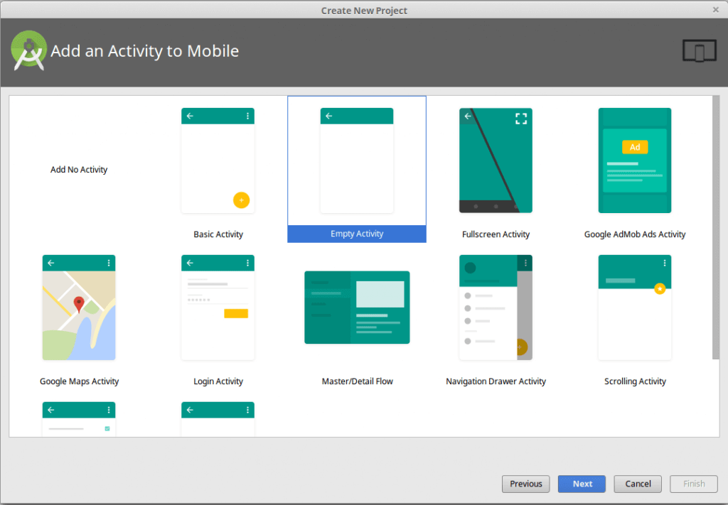 select Empty Activity
