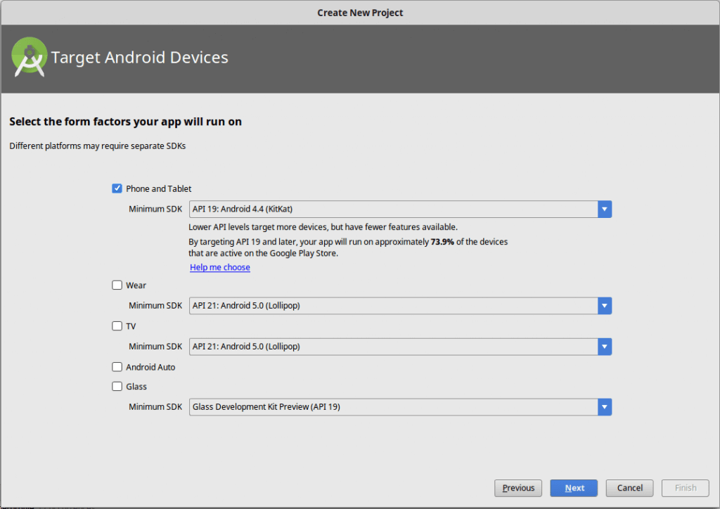 select the form factors your app will run on