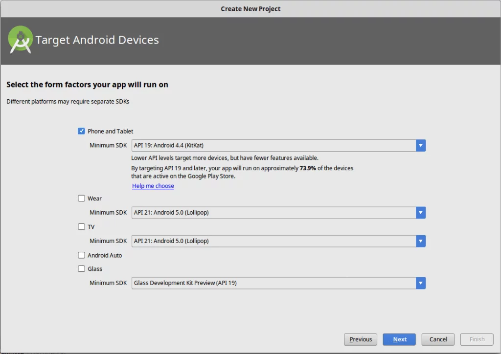 select the form factors your app will run on