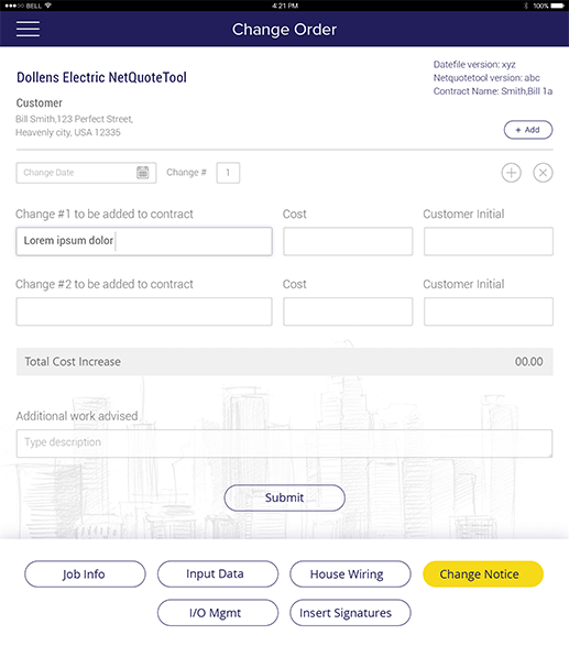 Order details form in NetQuote app