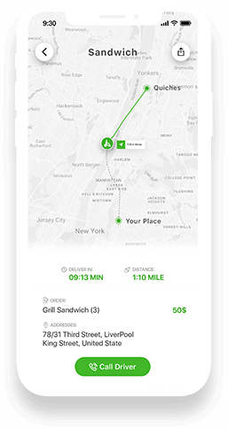 Food delivery app tracking screen