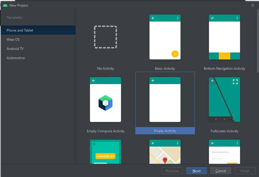 Select Empty Activity Select Empty Activity