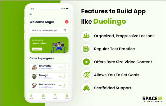 features to build app like duolingo