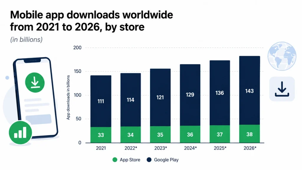 Mobile app downloads worldwide- space-o technologies