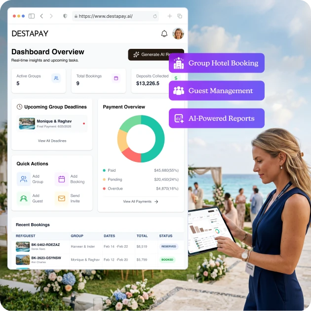 DestaPay group hotel booking software for destination weddings