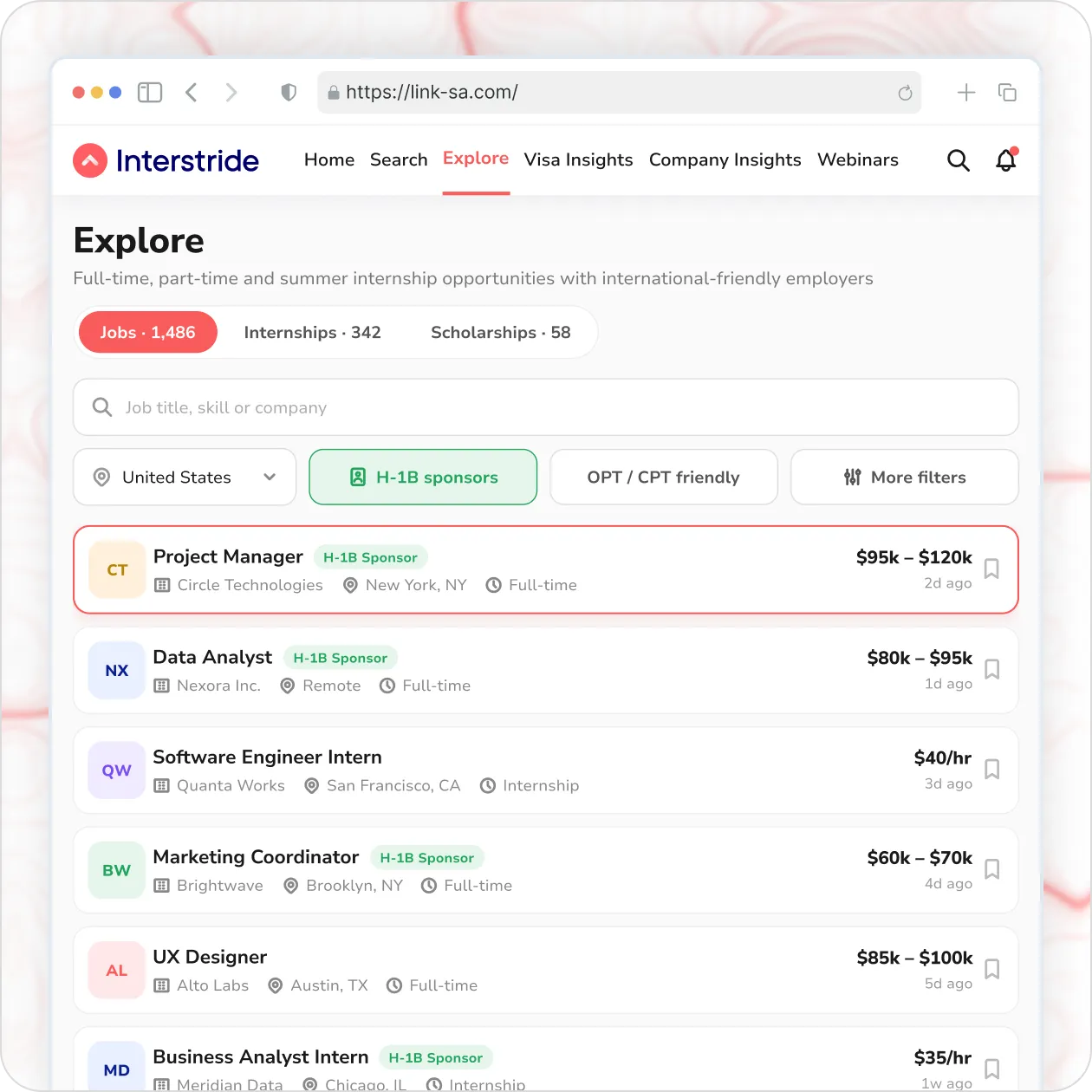 About Job Search Website for International Students